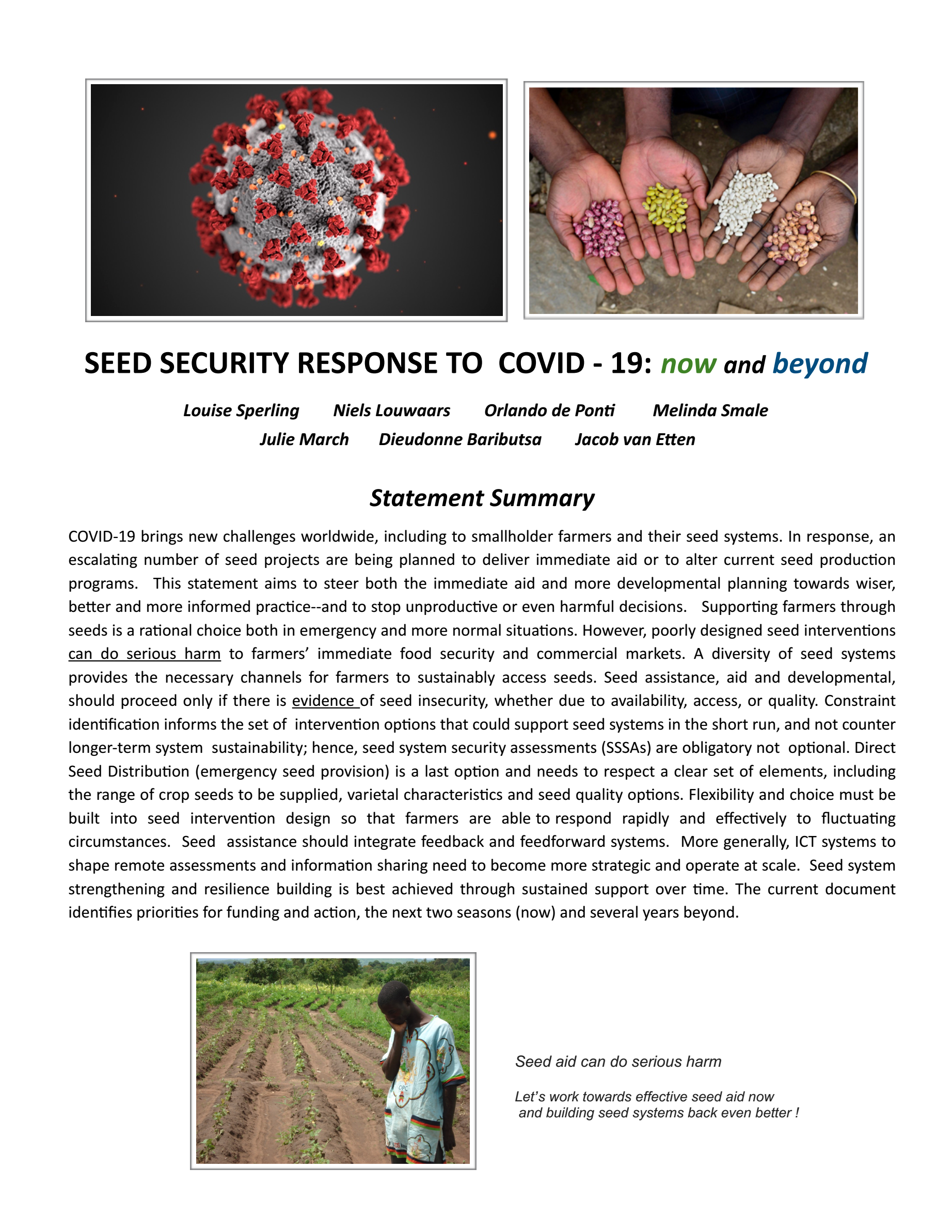 COVID19 and Seed Security