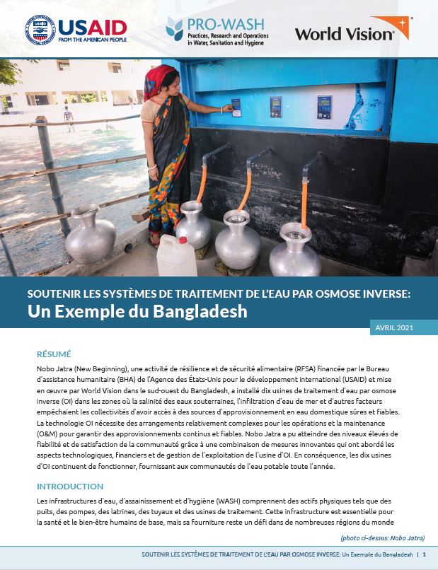 Cover page of Reverse Osmosis learning brief, French edition