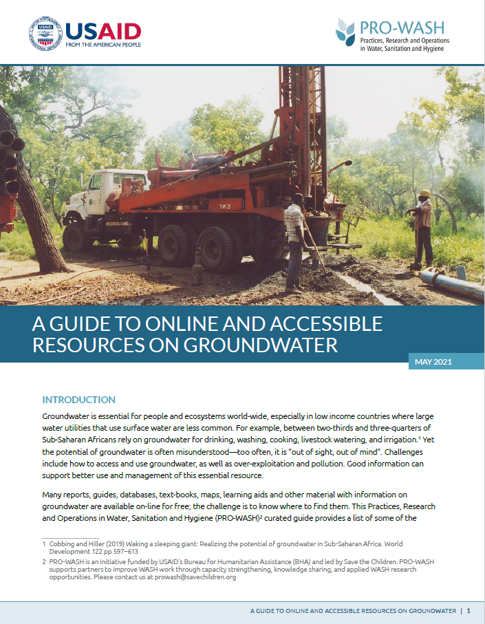 Cover page of PRO-WASH Guide to Resources on Groundwater