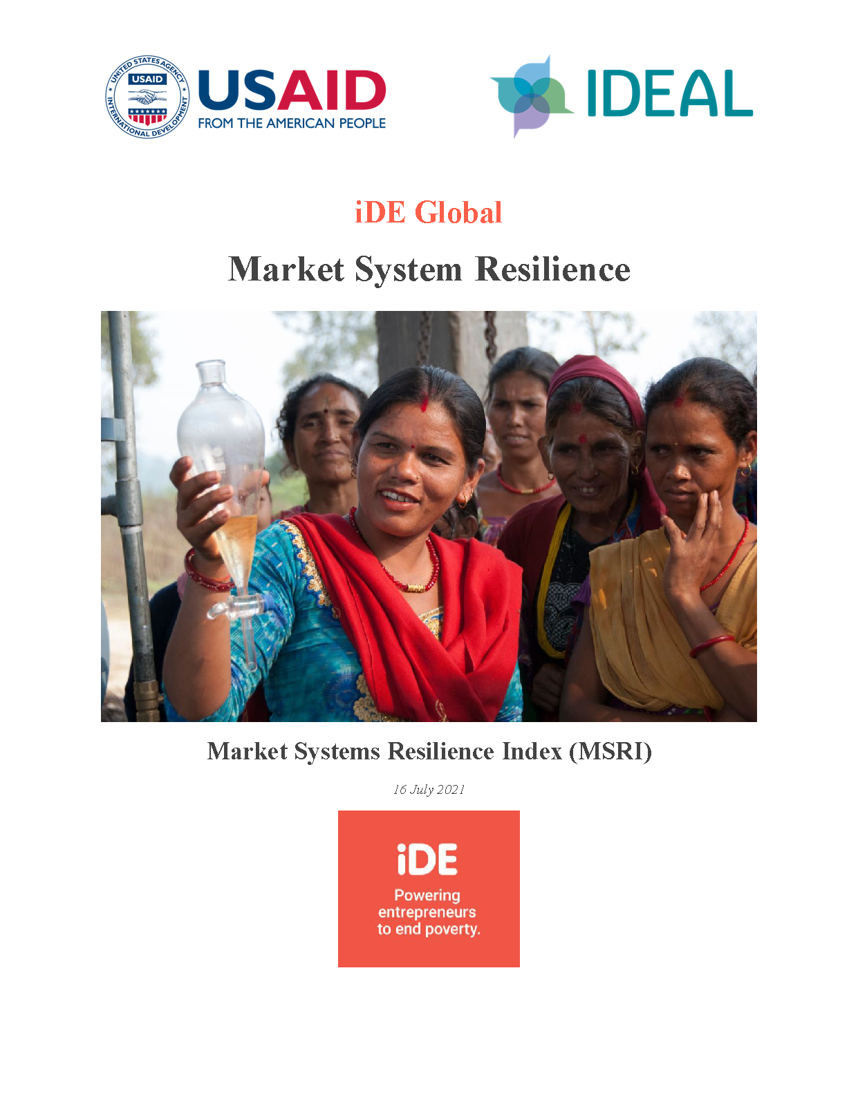 Cover page for Market Systems Resilience Index
