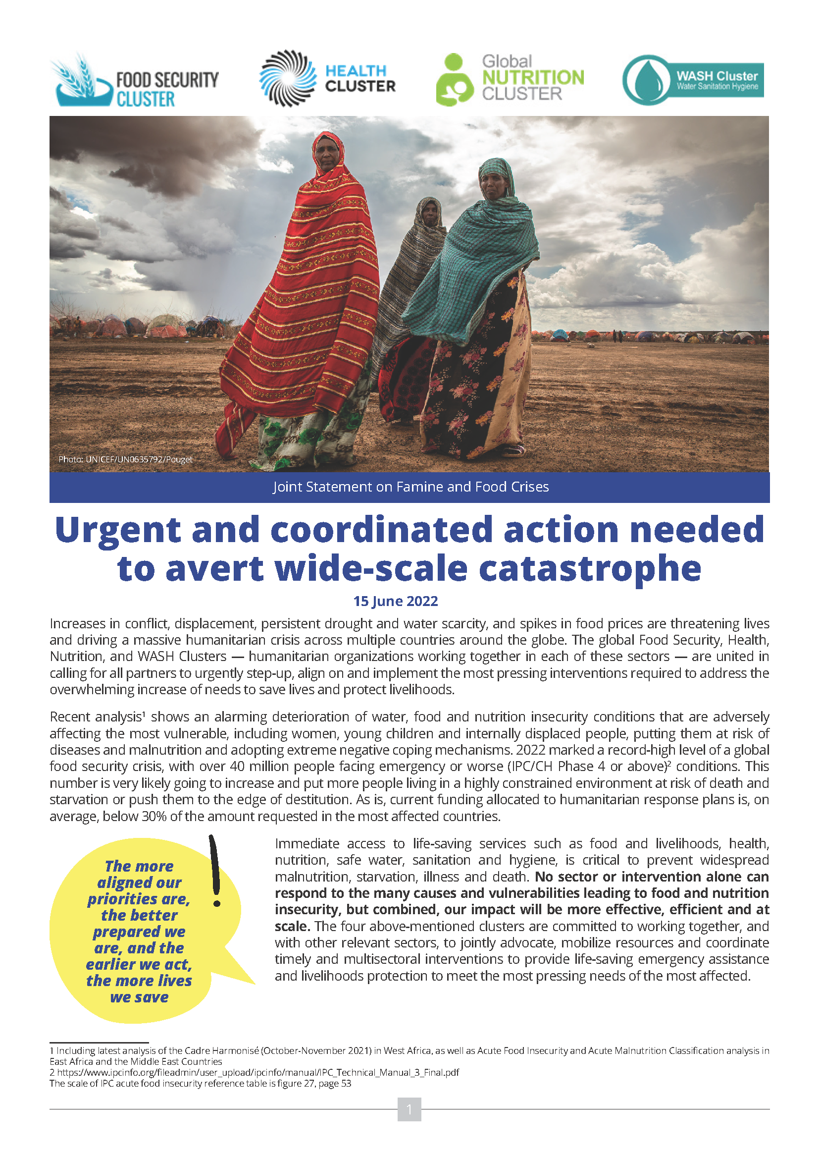 Cover for Inter-cluster Statement on Famine and Food Crises