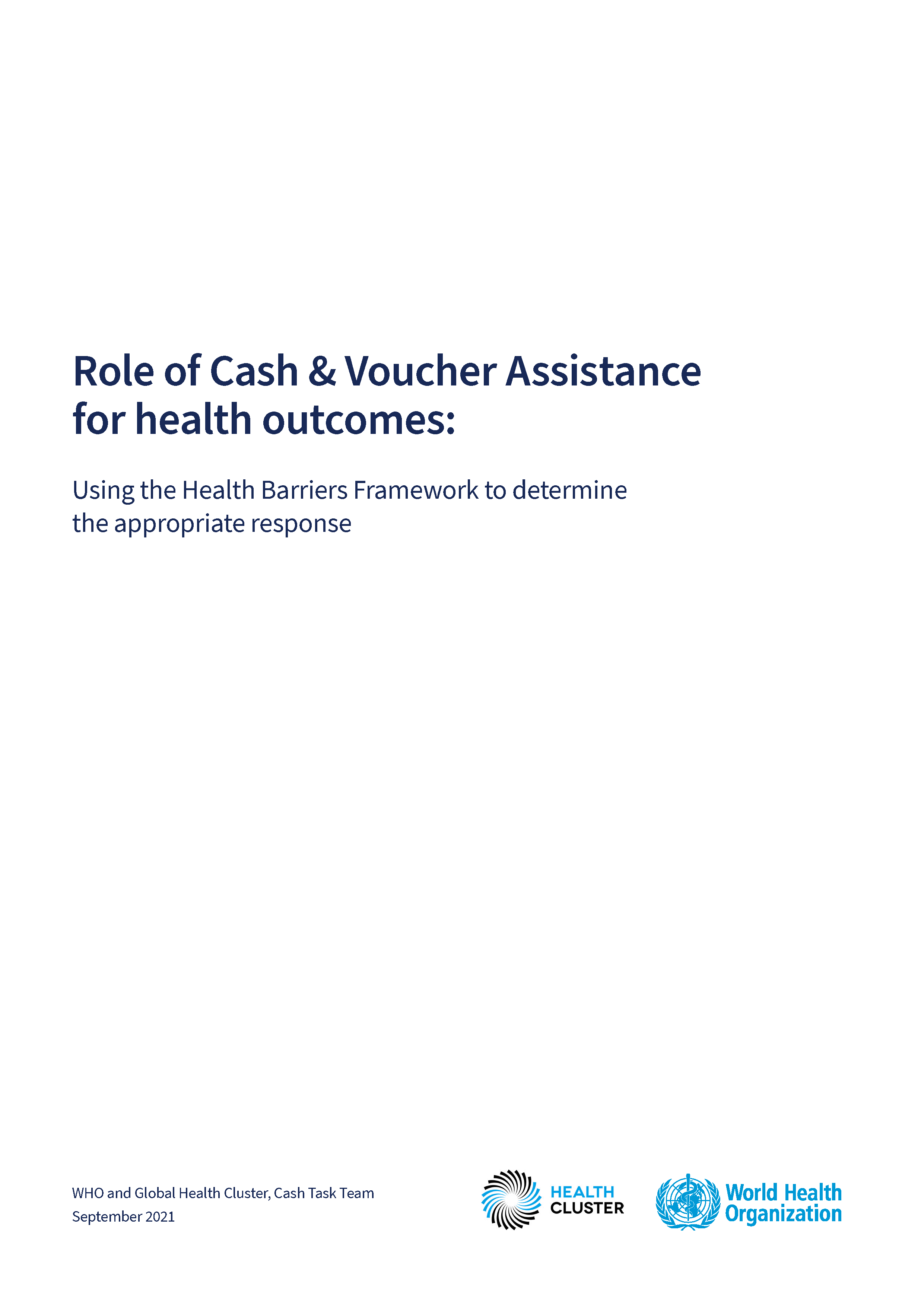 Cover page for Role of Cash & Voucher Assistance for Health Outcomes