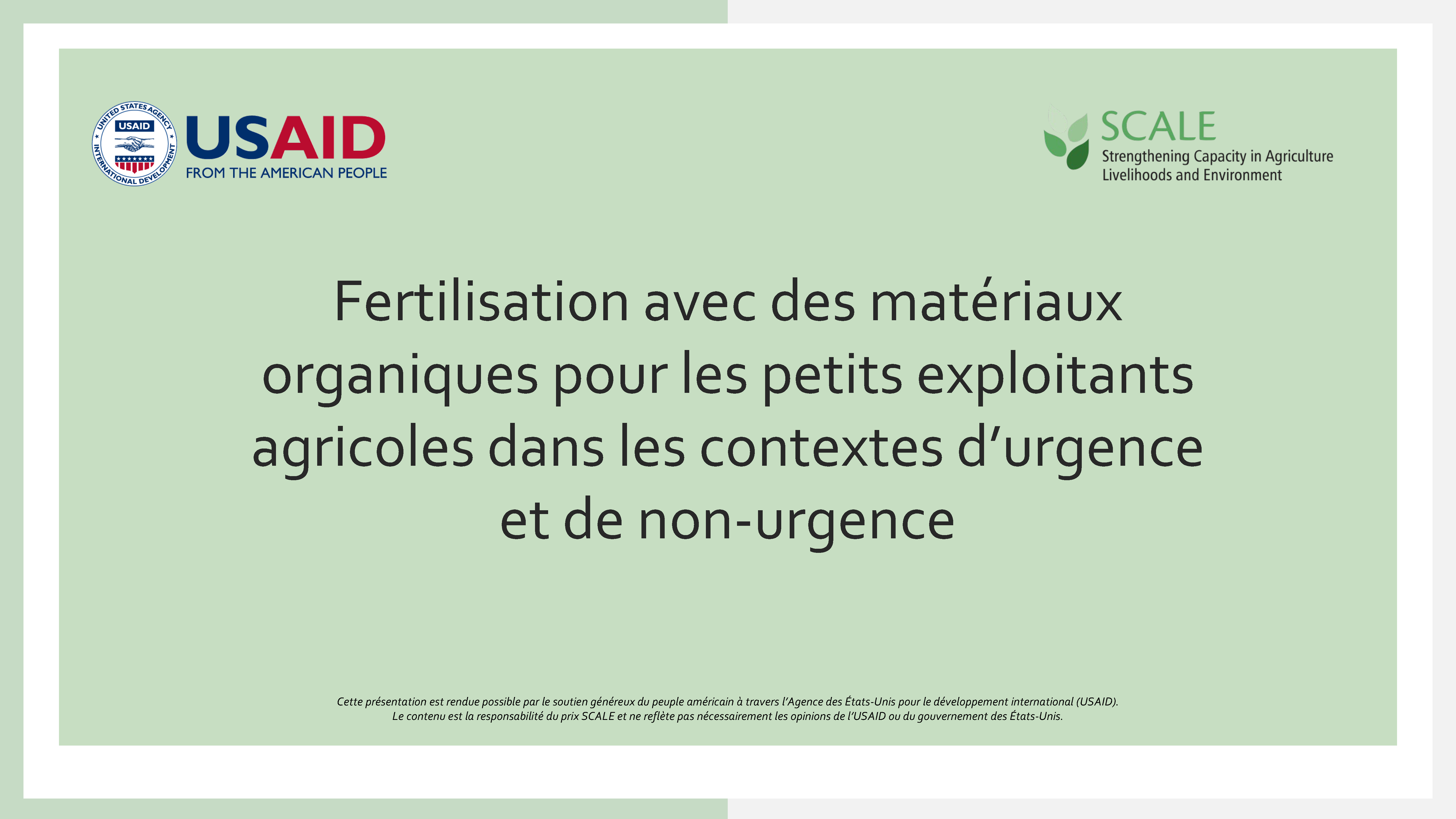 Page de couverture pour Fertilisation avec des matériaux organiques pour les petits exploitants agricoles dans les contextes d’urgence et de non-urgence