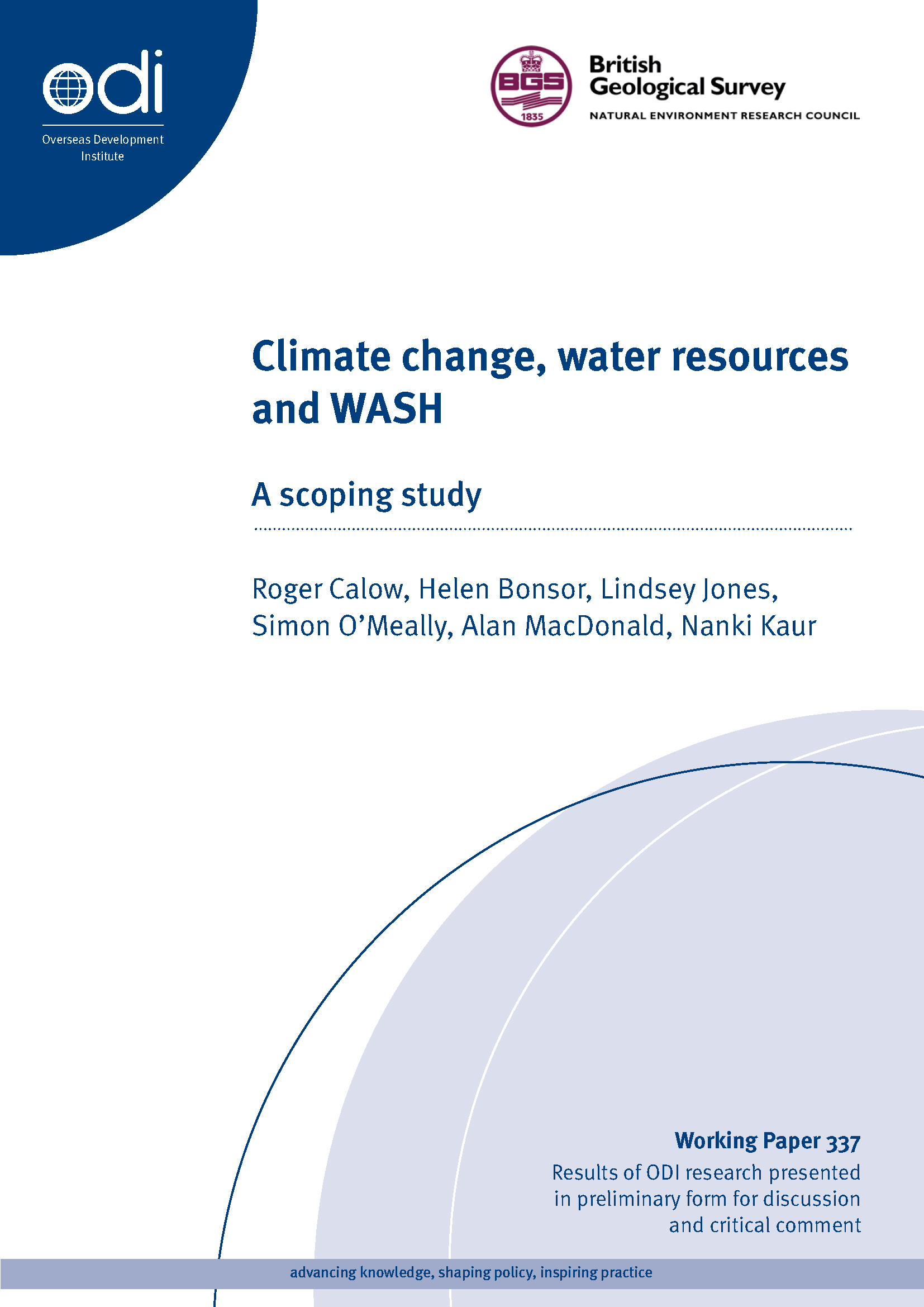 Cover page for Climate Change, Water Resources, and WASH: A scoping study