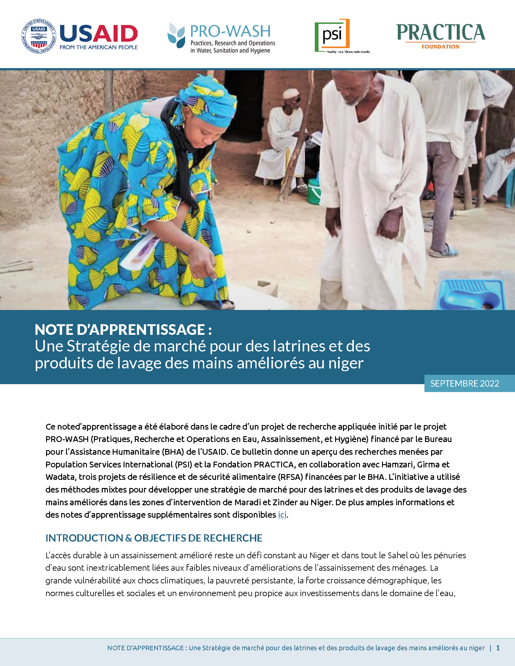 Page de couverture pour Une Stratégie de marché pour des latrines et des produits de lavage des mains améliorés au niger