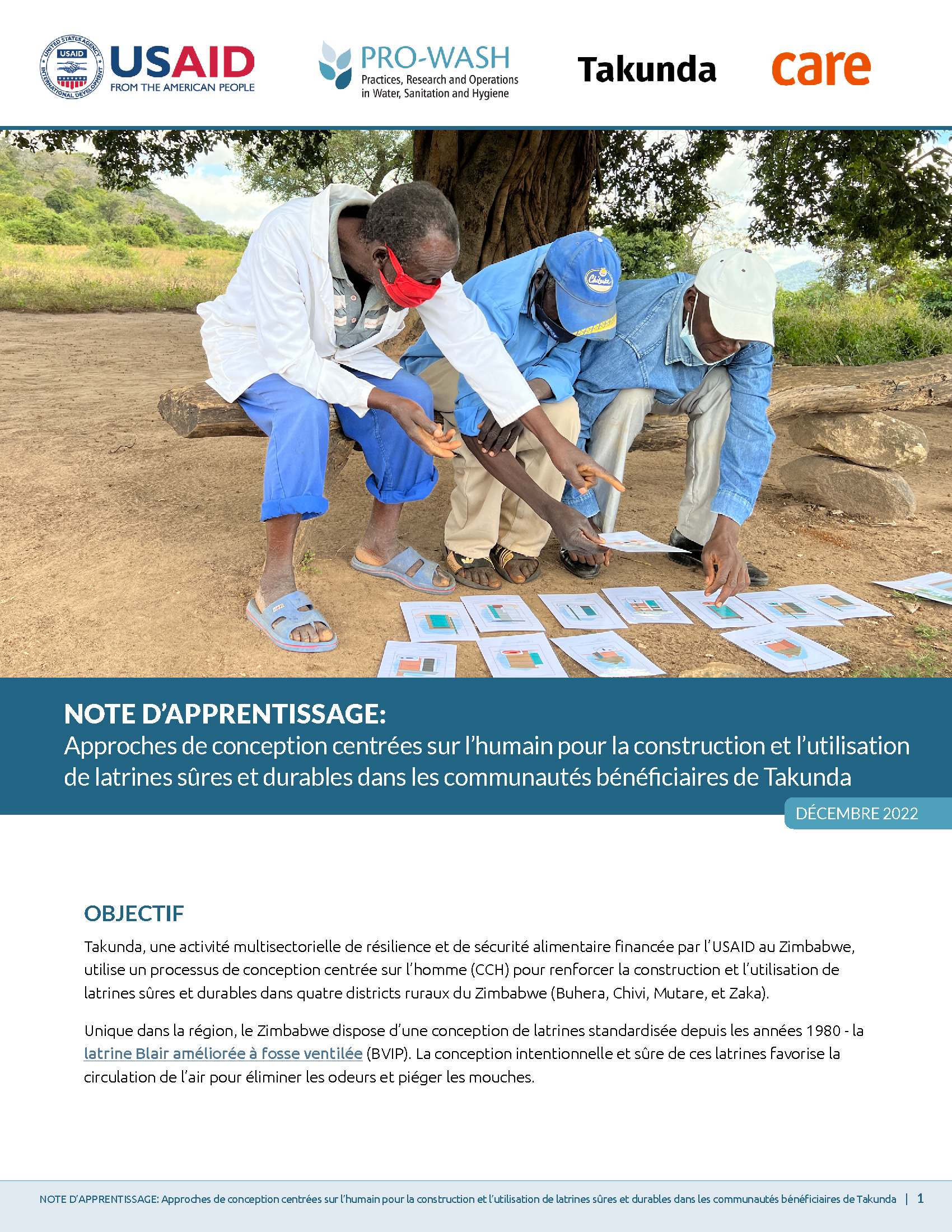 Page de couverture pour Approches de conception centrées sur l’humain pour la construction et l’utilisation de latrines sûres et durables dans les communautés bénéficiaires de Takunda