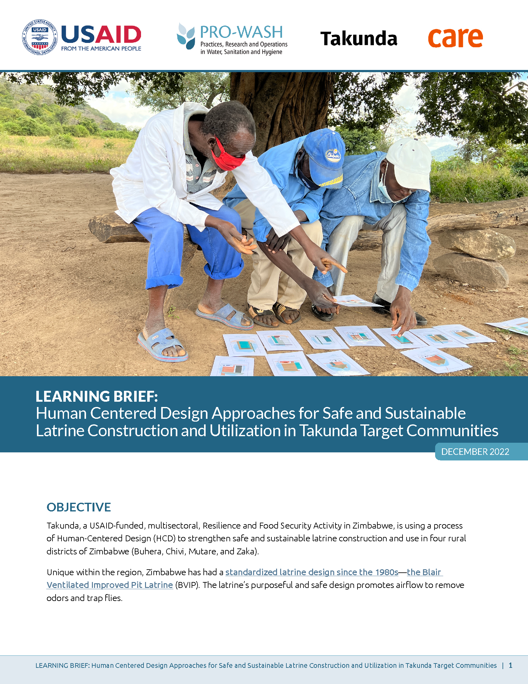 Cover page for Human Centered Design Approaches for Safe and Sustainable Latrine Construction and Utilization in Takunda Target Communities