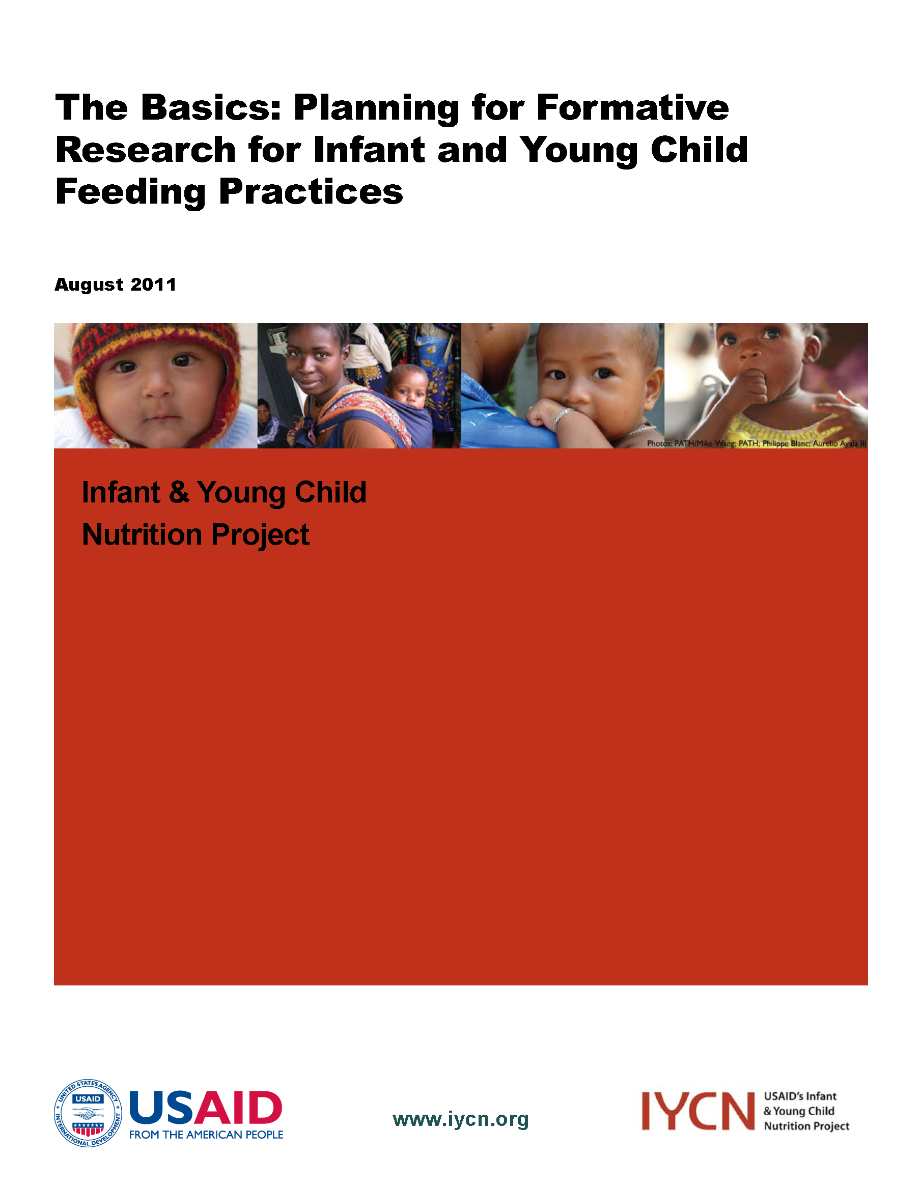 Cover page for The Basics: Planning for Formative Research for Infant and Young Child Feeding Practices