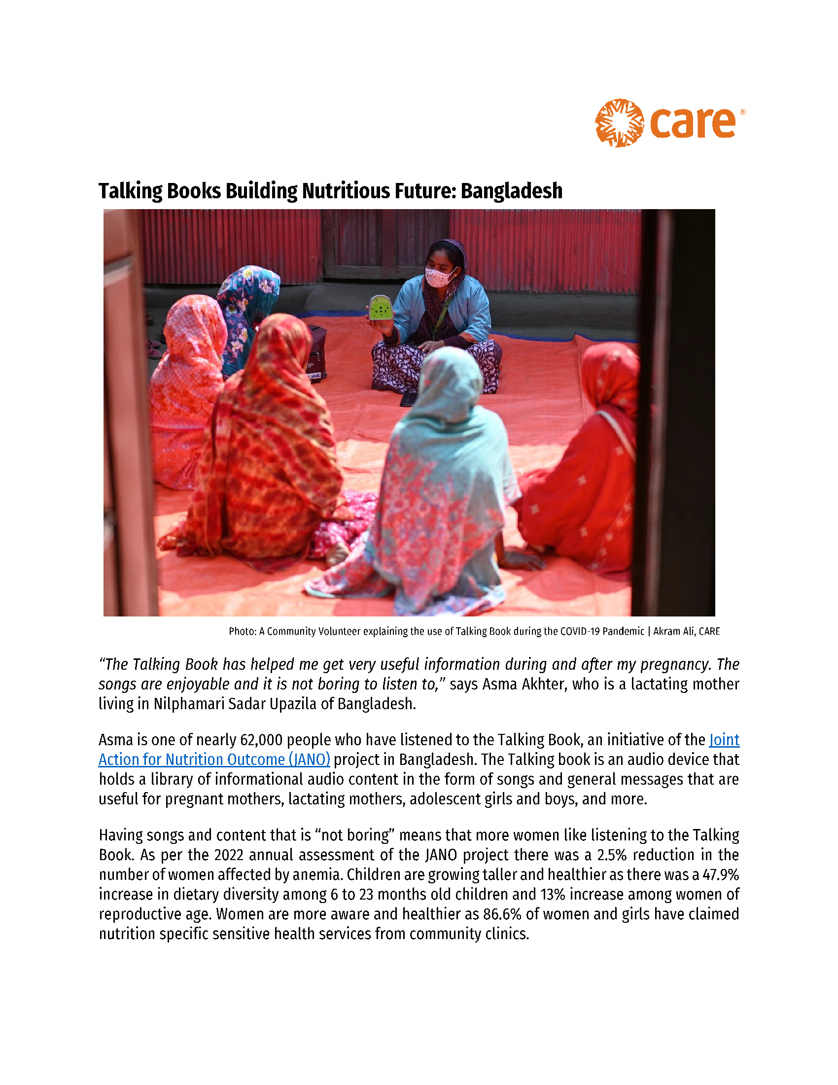 Cover page for the Talking Books Building Nutritious Future: Bangladesh