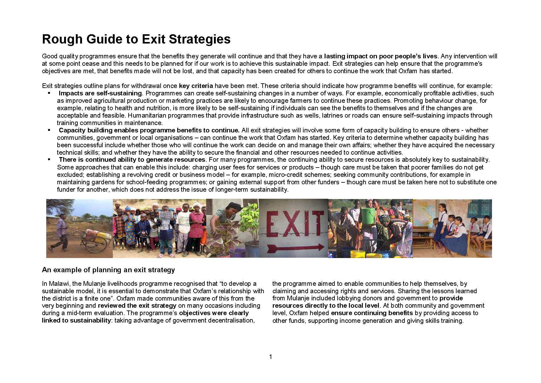 Cover page for Rough Guide to Exit Strategies