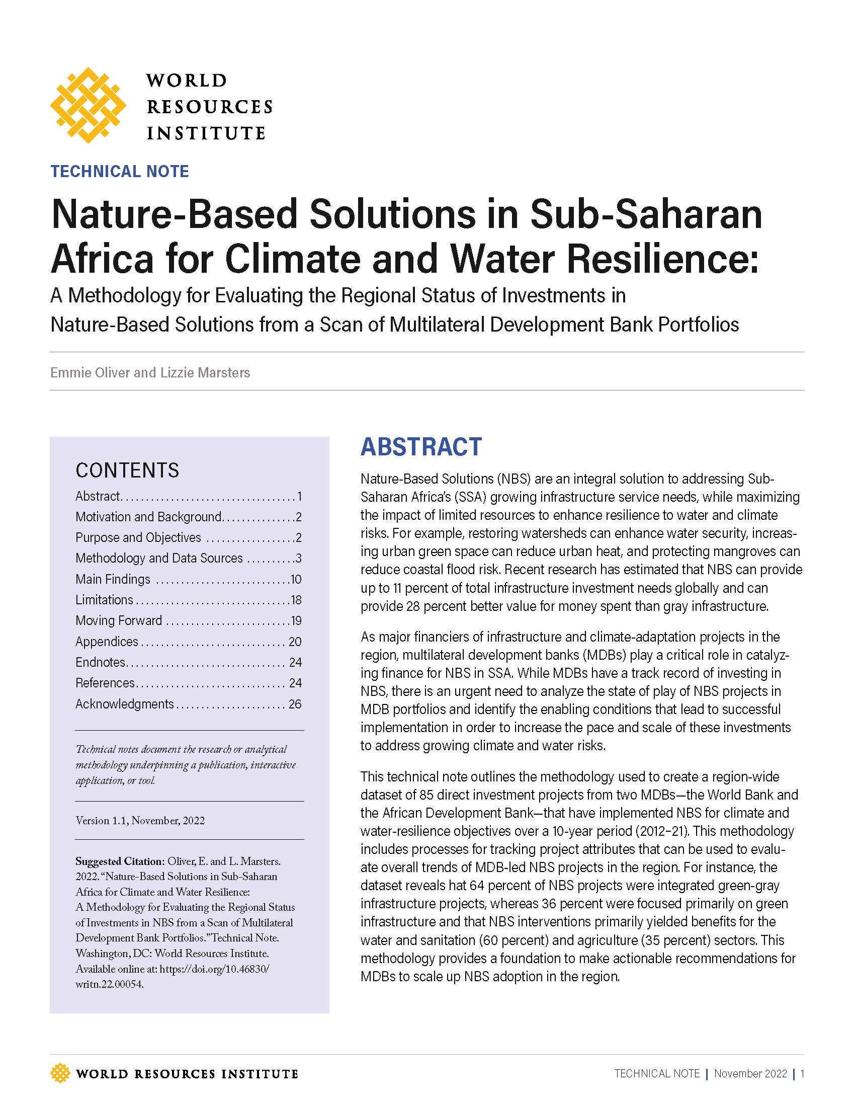 Cover page for Nature-Based Solutions in Sub-Saharan Africa for Climate and Water Resilience