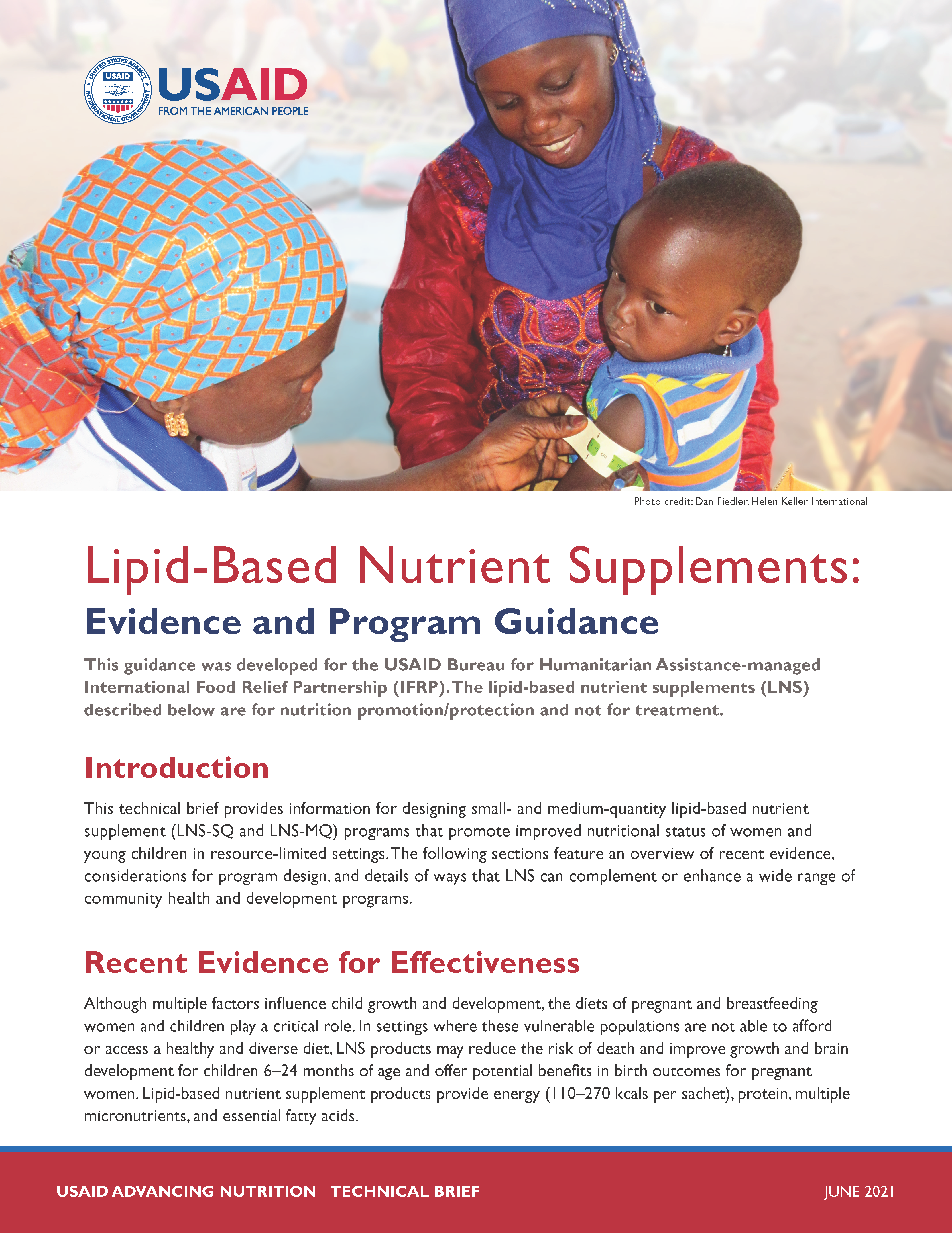 Cover page for Lipid-Based Nutrient Supplements: Evidence and Program Guidance