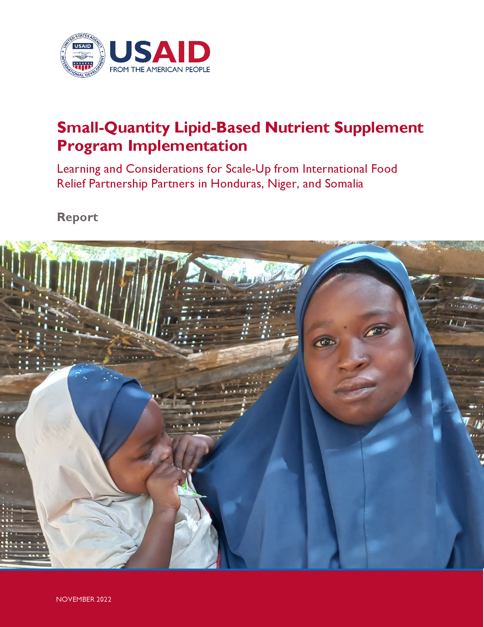 Cover page for Small-Quantity Lipid-Based Nutrient Supplement Program Implementation