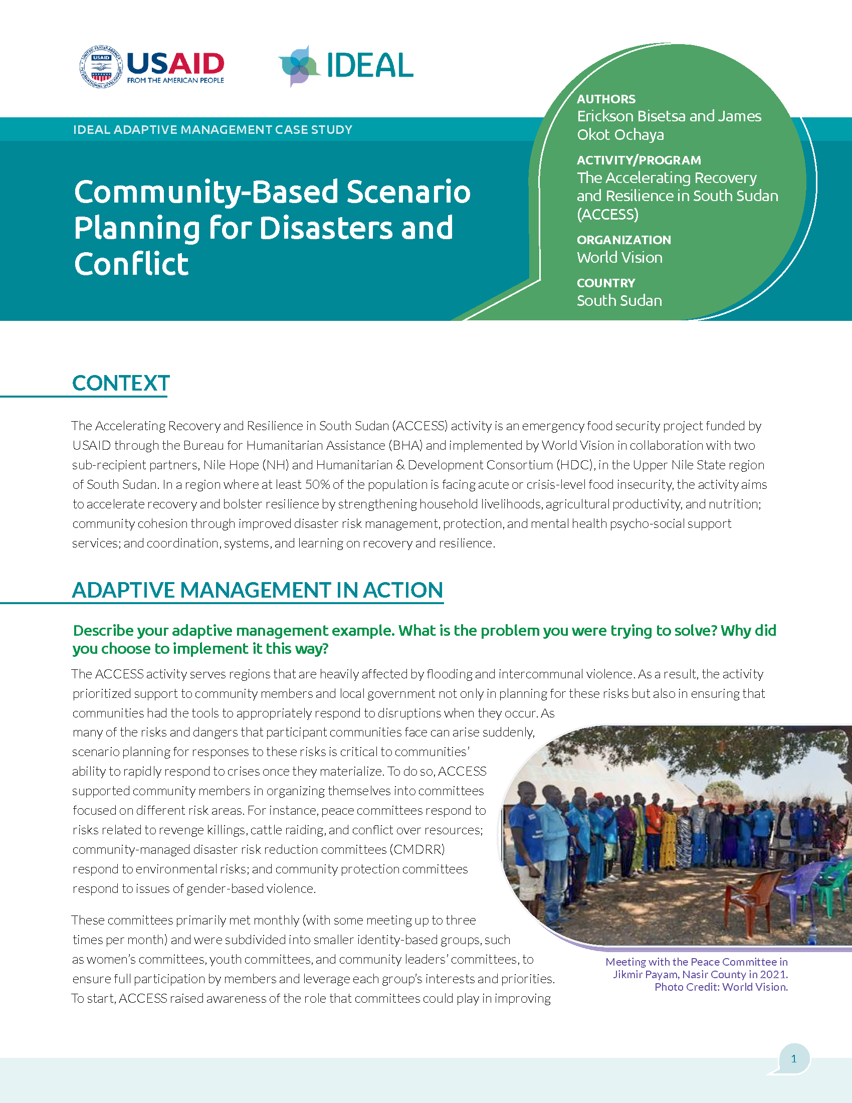 Cover page for Community-Based Scenario Planning for Disasters and Conflict