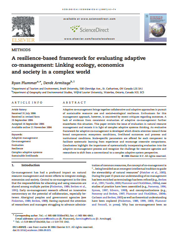 Download Resource: A Resilience-Based Framework for Evaluating Adaptive Co-management