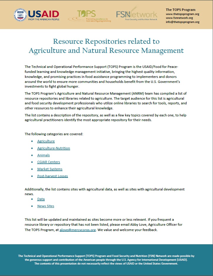 Download Resource: Resource Repositories related to Agriculture and Natural Resource Management