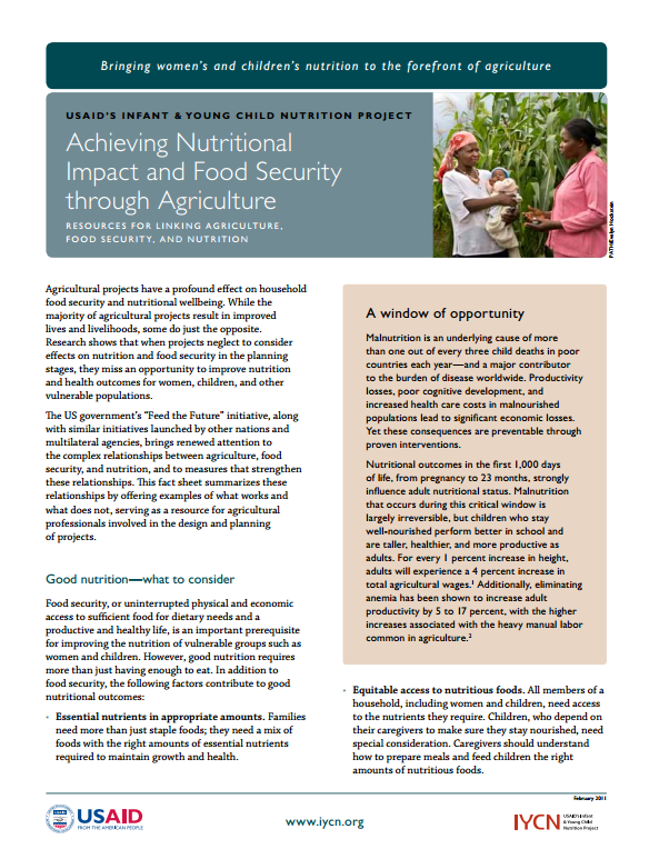 Download Resource: Fact Sheet: Achieving Nutritional Impact and Food Security through Agriculture