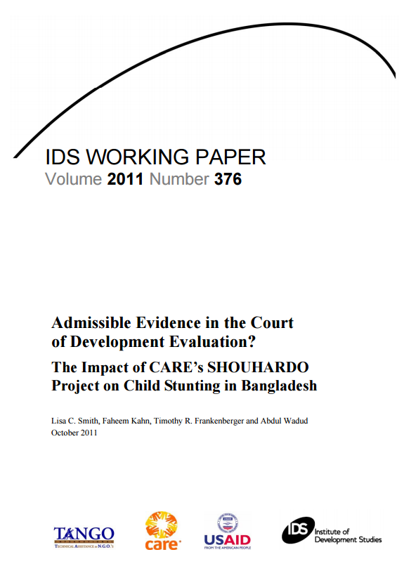 Download Resource: Admissible Evidence in the Court of Development Evaluation? The Impact of CARE’s SHOUHARDO Project on Child Stunting in Bangladesh