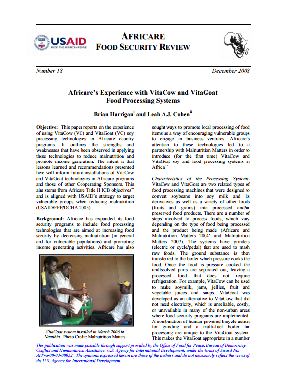 Download Resource: Africare’s Experience with VitaCow and VitaGoat Food Processing Systems