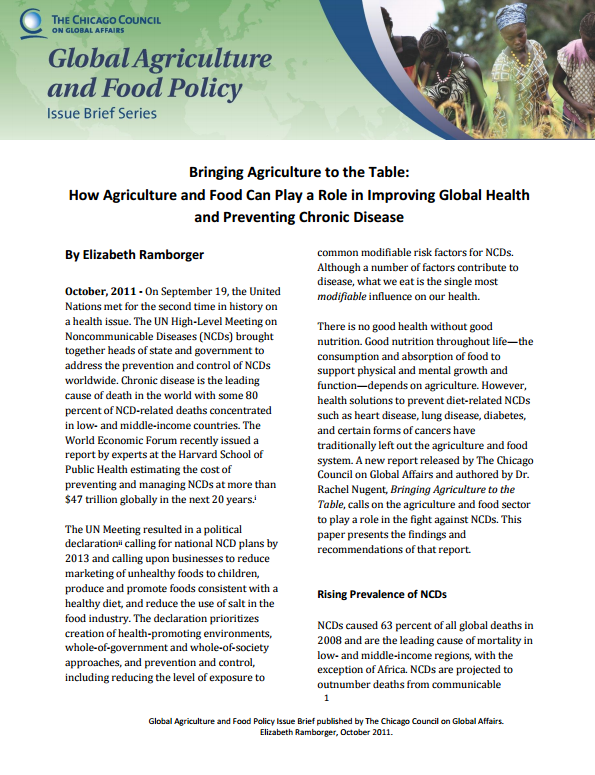 Download Resource: Bringing Agriculture to the Table: How Agriculture and Food Can Play a Role in Improving Global Health and Preventing Chronic Disease