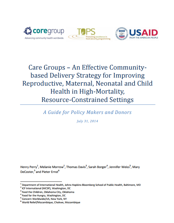 Download Resource: Care Groups – An Effective Community-based Delivery Strategy for Improving Reproductive, Maternal, Neonatal and Child Health in  High-Mortality, Resource-Constrained Settings: A Guide for Policy Makers and Donors