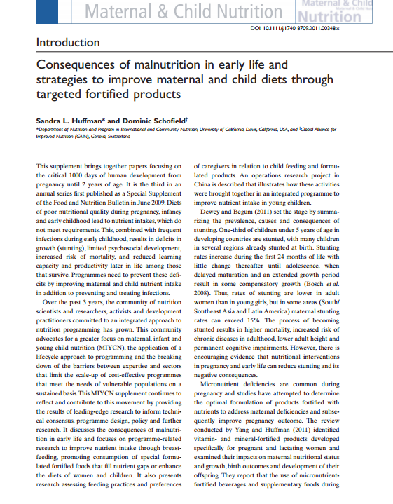 Download Resource: Consequences of Malnutrition in Early Life and Strategies to Improve Maternal and Child Diets through Targeted Fortified Products