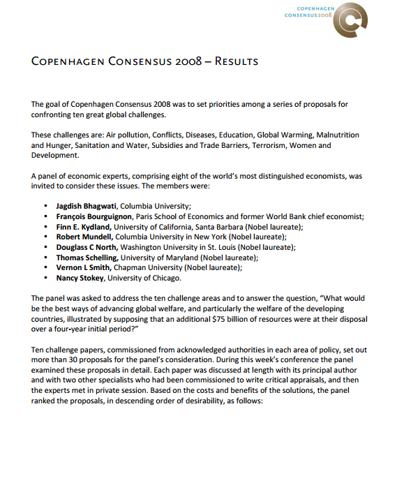 Download Resource: Copenhagen Consensus 2008 – Results