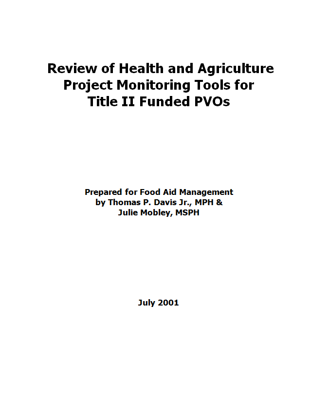Download Resource: FAM Monitoring Toolkit or Review of Health and Agriculture