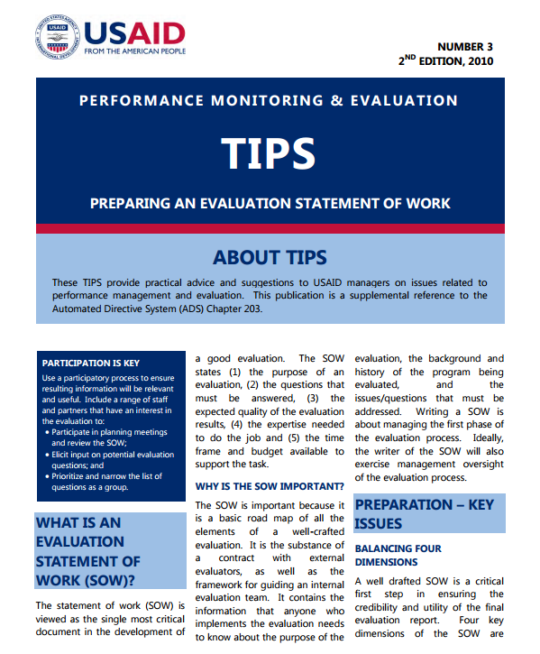 Download Resource: Performance Monitoring an Evaluation TIPS Preparing and Evaluation Scope of Work