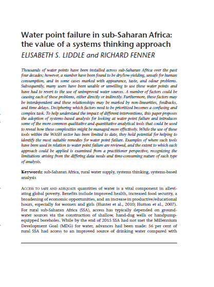 Download Resource: Water point failure in sub-Saharan Africa: the value of a systems thinking approach