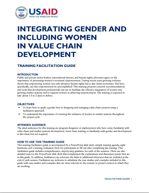 Download Resource: Integrating Gender and Including Women in Value Chain Development: Training Facilitation Guide