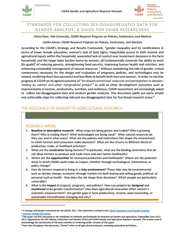 Download Resource: Standards for Collecting Sex-Disaggregated Data for Gender Analysis: A Guide for CGIAR Researchers