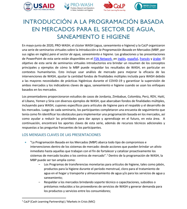 Market Based Programming Emergency WASH - Spanish
