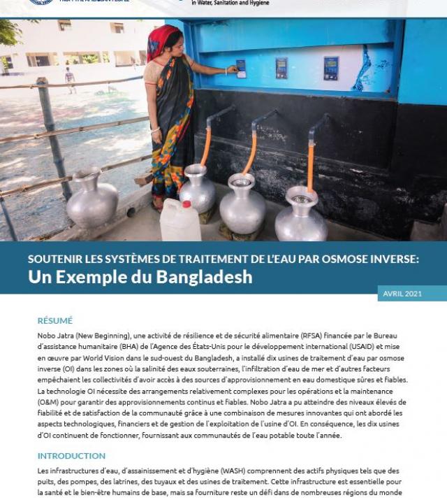 Cover page of Reverse Osmosis learning brief, French edition