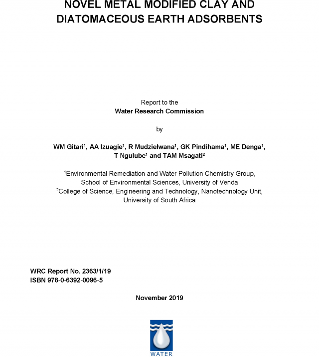 Cover-page for Groundwater Defluoridation Using Novel Metal Modified Clay and Diatomaceous Earth Adsorbents