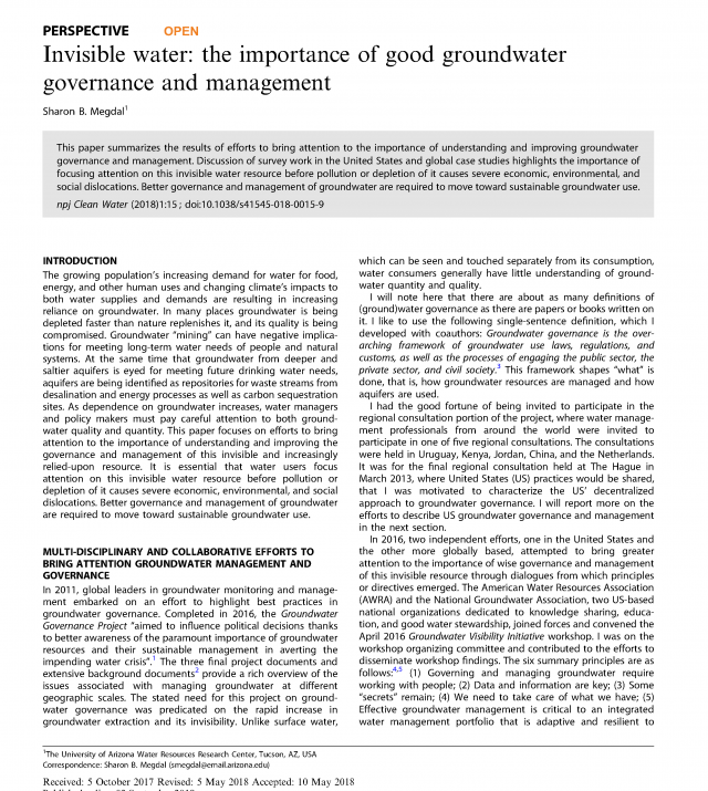 Cover page for Invisible Water: The Importance of Good Groundwater Governance and Management