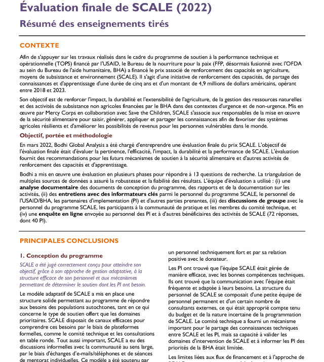 Front cover of SCALE Evaluation Brief French