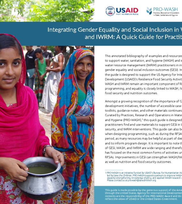 Cover page for Integrating Gender Equality and Social Inclusion in WASH and IWRM: A Quick Guide for Practitioners