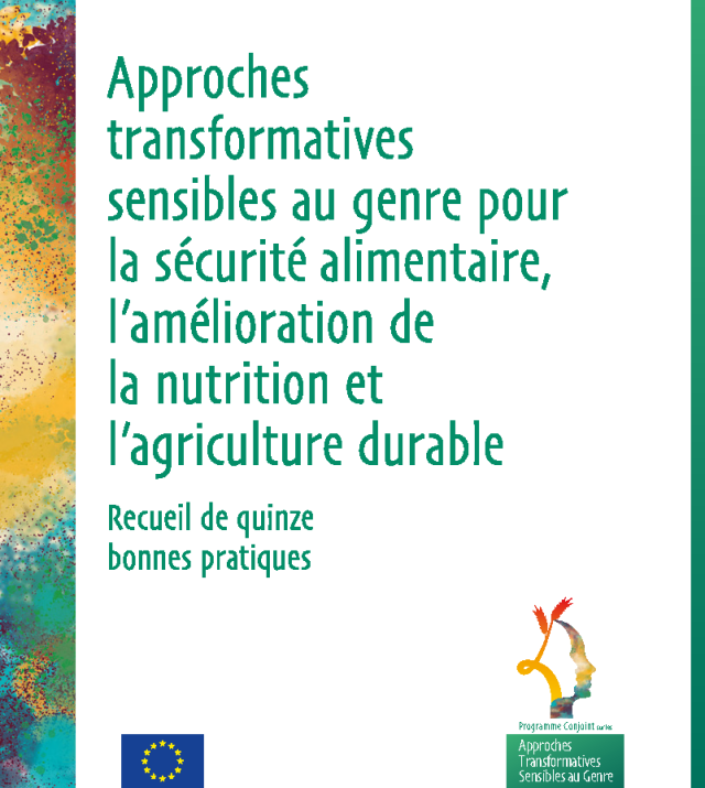 Page de couverture pour Approches transformatives sensibles au genre pour la sécurité alimentaire, l’amélioration de la nutrition et l’agriculture durable - Recueil de quinze bonnes pratiques