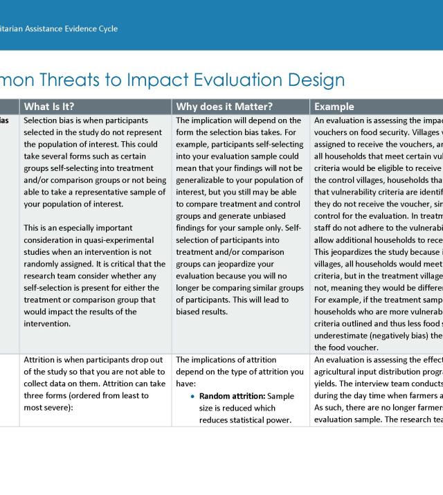 First page of brief shows previews the text from the document outlining common threats to impact evaluation designs