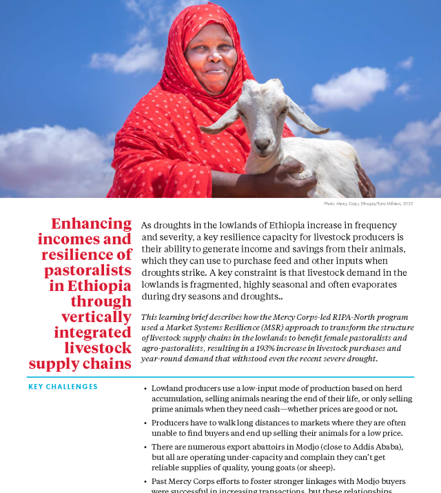 Cover page for Enhancing Incomes and Resilience of Pastoralists in Ethiopia Through Vertically Integrated Livestock Supply Chains