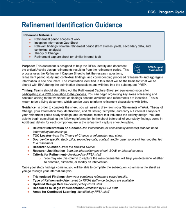 Cover page for Refinement Identification Guidance