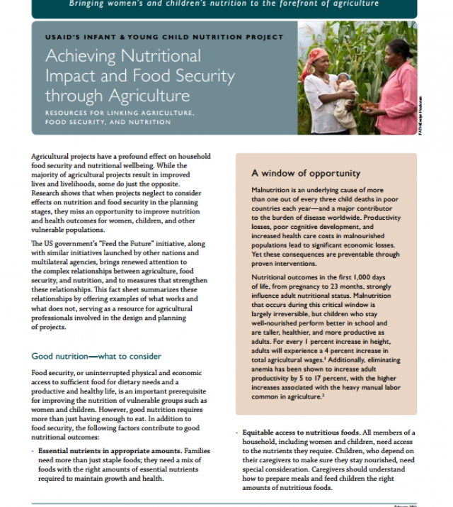 Download Resource: Fact Sheet: Achieving Nutritional Impact and Food Security through Agriculture