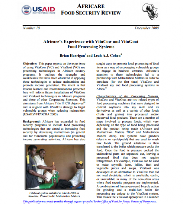 Download Resource: Africare’s Experience with VitaCow and VitaGoat Food Processing Systems