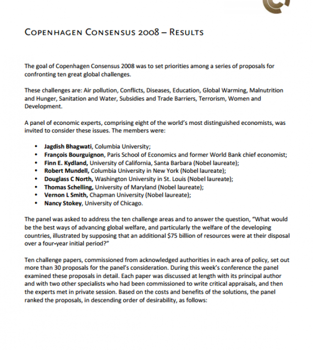 Download Resource: Copenhagen Consensus 2008 – Results
