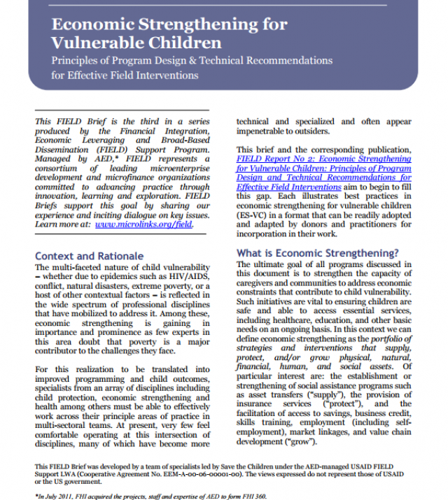 Download Resource: FIELD Brief 3: Economic Strengthening for Vulnerable Children 