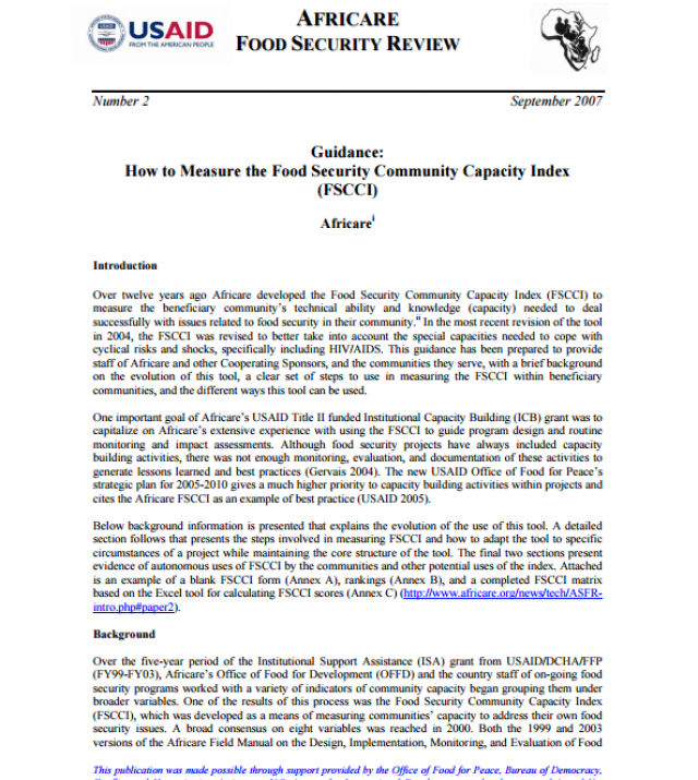 Download Resource: Guidance: How to Measure the Food Security Community Capacity Index (FSCCI)