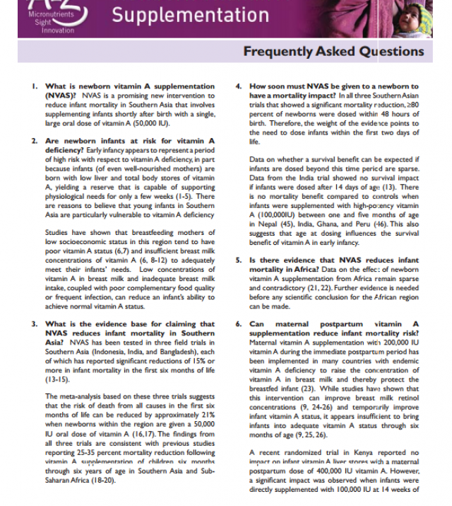 Download Resource: Newborn Vitamin A Supplementation: Frequently Asked Questions