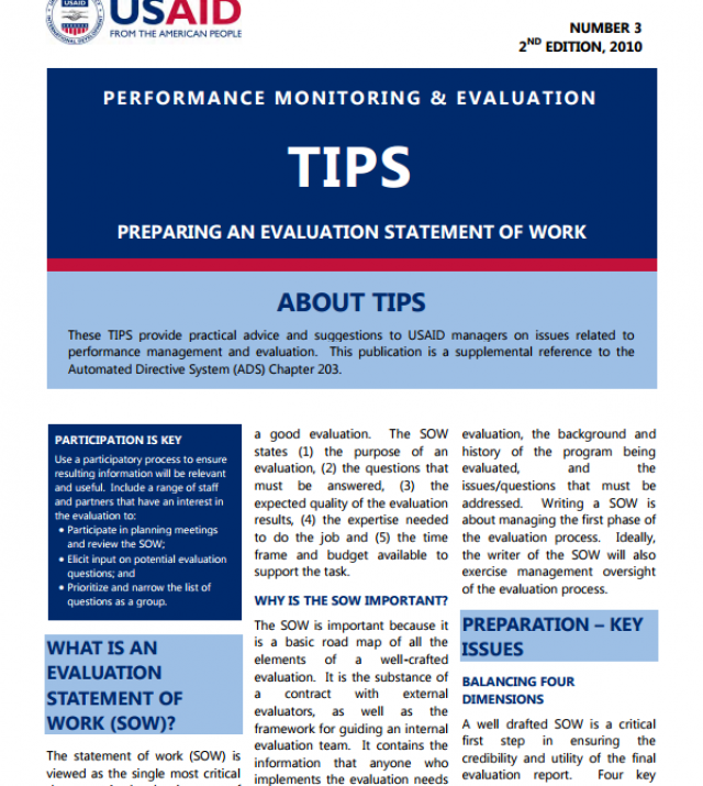 Download Resource: Performance Monitoring an Evaluation TIPS Preparing and Evaluation Scope of Work