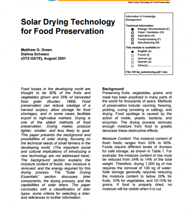 Download Resource: Solar Drying Technology for Food Preservation